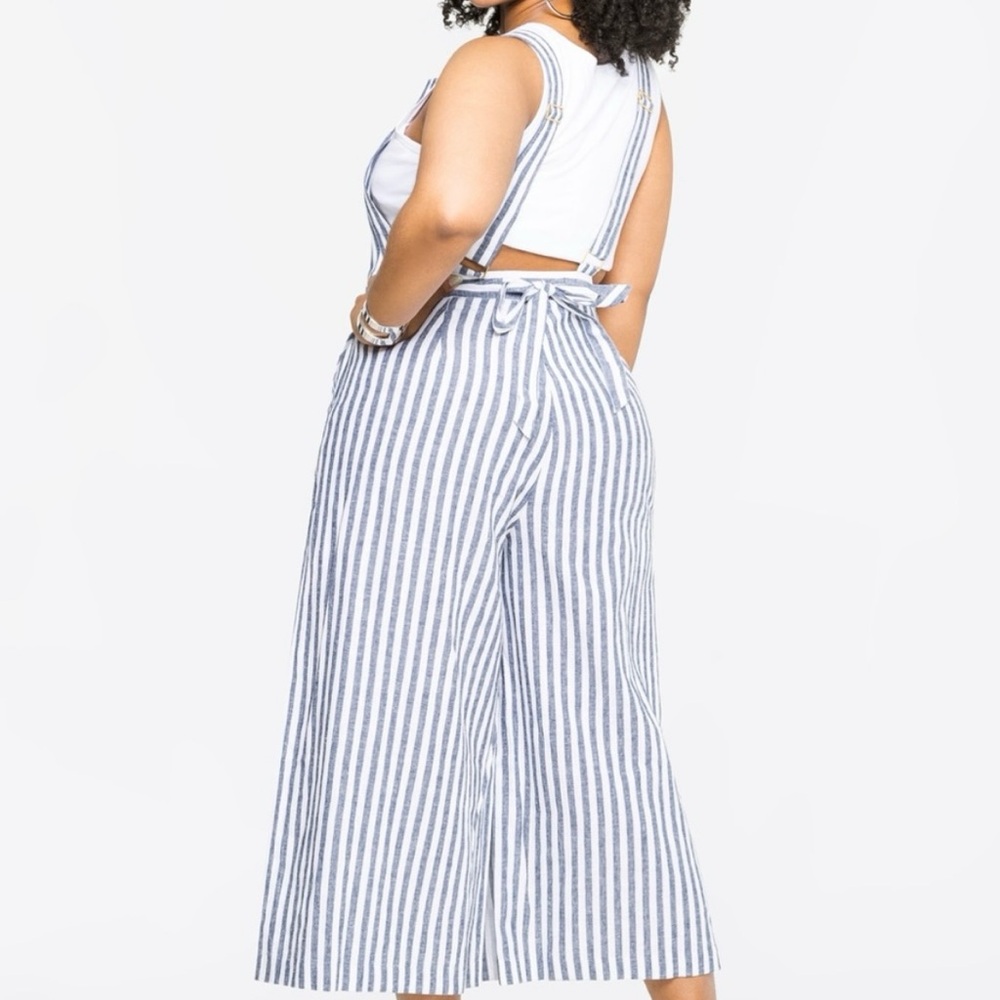 NWT Ashley Stewart Striped Linen Gaucho Overalls